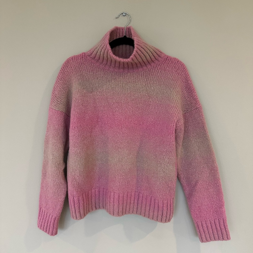 Maje Pink Cowl Neck Sweater with Chunky Knit